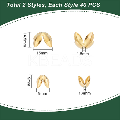 80Pcs 2 Style 304 Stainless Steel Bead Caps STAS-UN0046-20G-1