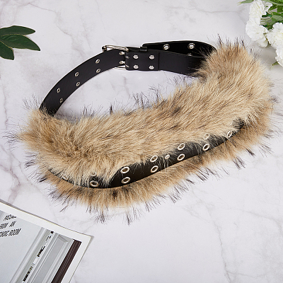 Imitation Leather Rabbit Hair Belt AJEW-WH20019-57A-1