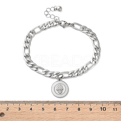 304 Stainless Steel Flat Round with Hamsa Hand Charm Bracelets BJEW-A036-13P-1