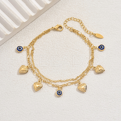 Brass Sweet Romantic Blue Evil Eye Heart Pendant Anklets for Women's Gift CA3994-1