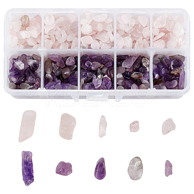 Natural Amethyst and Natural Rose Quart Chips Beads G-PH0031-02-1