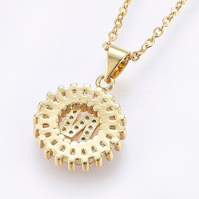 Brass Micro Pave Cubic Zirconia Initial Pendant Necklaces NJEW-H486-30G-N-1