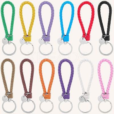 12Pcs 12 Colors PU Leather Knitting Keychains KEYC-CL0001-21-1