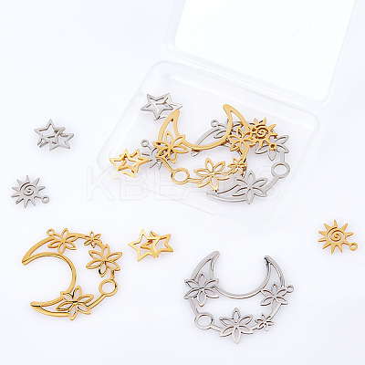 12Pcs 6 Style 201 Stainless Steel Pendants STAS-CA0001-82-1