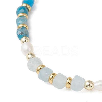 Natural Aquamarine & Natural Apatite Cube Beaded Stretch Bracelets for Women BJEW-JB13390-02-1
