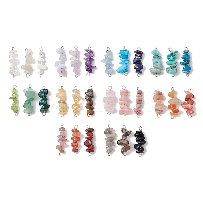 30Pcs 30 Styles 304 Mixed Gemstone Chip Beaded Connector Charms PALLOY-JF02873-02-1