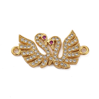 Rack Plating Brass Micro Pave Cubic Zirconia Couple Swan Connector Charms KK-Z070-13G-1