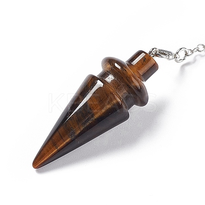 Natural Tiger Eye Pointed Dowsing Pendulums AJEW-B020-01P-01-1