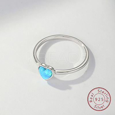 Light Sky Blue Synthetic Opal Heart Finger Ring FM4105-2-1