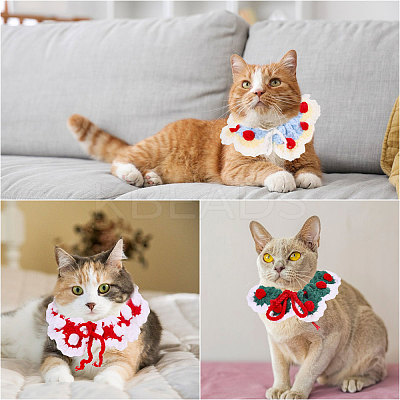 3Pcs 3 Colors Polyester and Cotton Dog Flower Pet Collar AJEW-GL0002-58-1