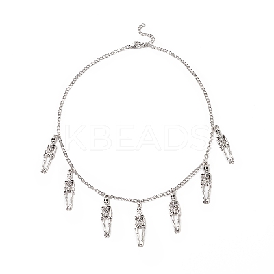 Tibetan Style Alloy Skeleton Pendant Necklace NJEW-JN04232-1