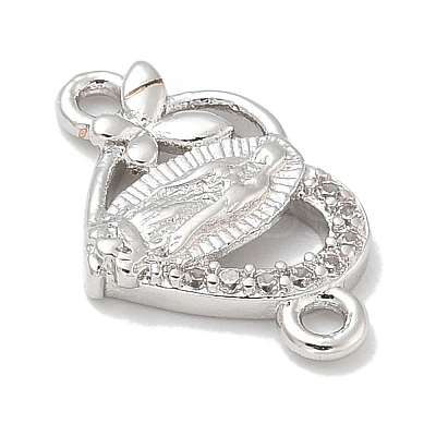 Rack Plating Brass Micro Pave Clear Cubic Zirconia Religion Heart Virgin Mary Connector Charms KK-L224-099P-01-1