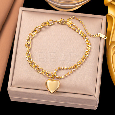 304 Stainless Steel Heart Charm Bracelets LS-BJEW-Z106-02G-1