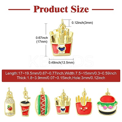 6Pcs 6 Styles Food Brass Pendants KK-CJ0003-63-1