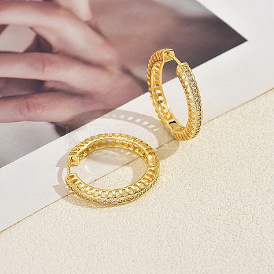 Hollow Brass Clear Cubic Zirconia Hoop Earrings LS-SP8143-1