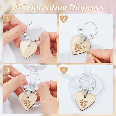 Wooden Heart Wine Glass Chaems AJEW-AB00182-1