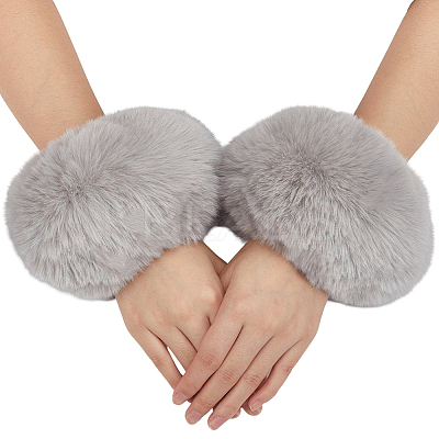 Women Imitation Rabbit Hair Cuffs Oversleeve Arm Gloves AJEW-WH20018-34D-1