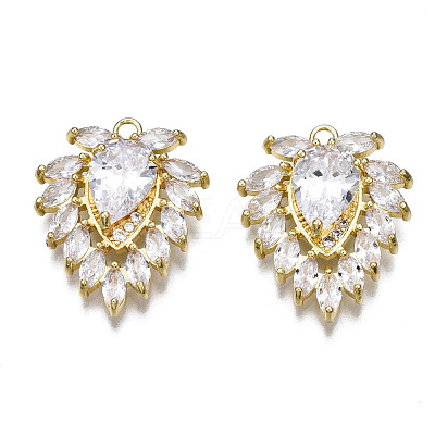 Brass Micro Pave Clear Cubic Zirconia Pendants ZIRC-S069-007G-1
