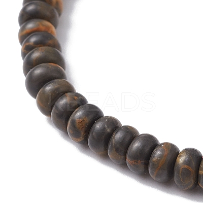 Natural Coffee Jasper Rondelle & Pearl Beaded Stretch Bracelets BJEW-JB09918-02-1