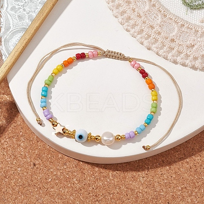 Colorful Glass Seed & Brass Braided Bead Bracelet BJEW-JB10138-1