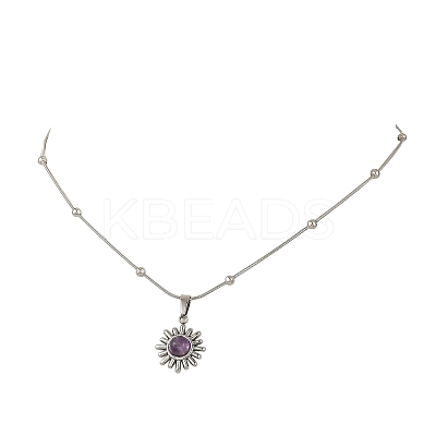 Natural Mixed Stone 304 Stainless Steel Sun Pendant Satellite Chain Necklaces NJEW-JN06501-1