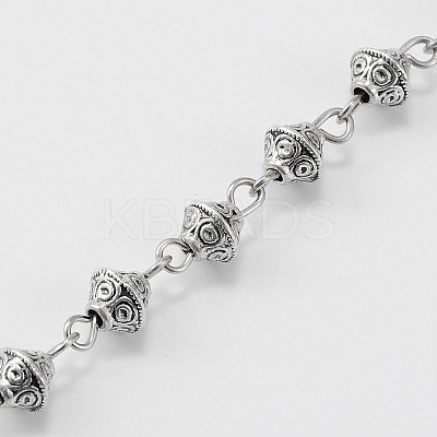 Handmade Tibetan Style Alloy Bicone Beads Chains for Necklaces Bracelets Making AJEW-JB00081-01-1