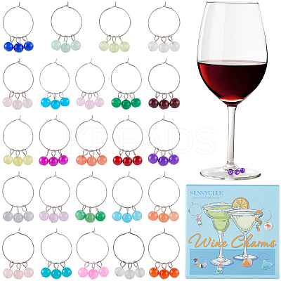 24Pcs 24 Colors Round Glass Wine Glass Charms AJEW-SC00052-1