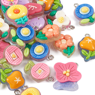 48Pcs 12 Styles Translucent Resin Pendants RESI-TA0001-93-1
