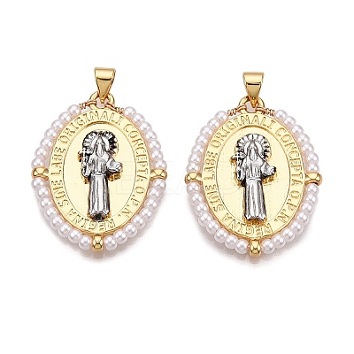 Brass with ABS Imitation Pearl Pendants KK-T070-16G-04-1