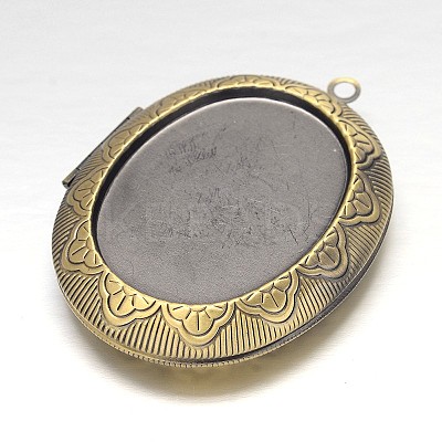 Carved Oval Rack Plating Brass Locket Pendant Cabochon Settings KK-N0096-13AB-FF-1