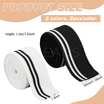 4Pcs 2 Colors 95% Elastic Fiber & 5% Spandex Stripe Pattern Polyester Ribbing Fabric for Cuffs OCOR-BC0006-50-1