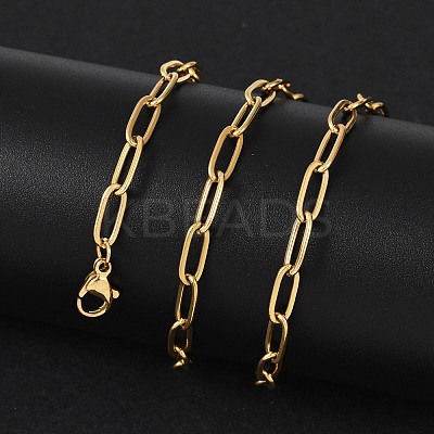 Ion Plating(IP) 304 Stainless Steel Paperclip Chain Necklace for Women X-NJEW-C011-03G-1