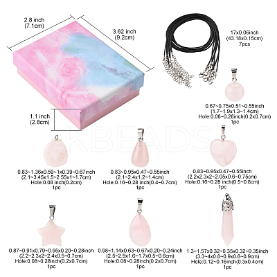 DIY Natural Rose Quartz Pendants & Waxed Cord Necklaces Making Kits DIY-FS0008-74-1
