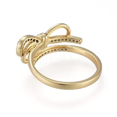 Brass Micro Pave Clear Cubic Zirconia Cuff Rings RJEW-K232-18G-1