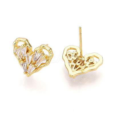 Cubic Zirconia Heart Stud Earrings EJEW-G353-03G-1