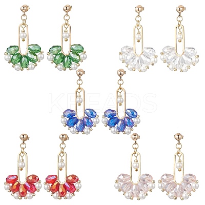 Fan Glass Dangle Stud Earrings EJEW-MZ00674-1