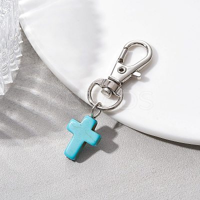 Synthetic Turquoise Cross Pendant Decorations HJEW-JM01531-01-1
