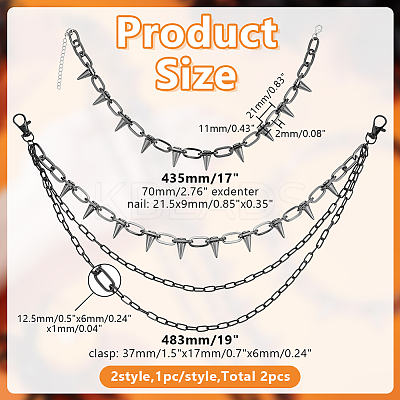 Punk Exaggerated Alloy Cable Necklaces & Aluminum & Iron Spike Rivet Tassel Chains Belt Jewelry Sets SJEW-AR0001-02-1