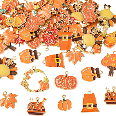 56Pcs 14 Styles Thanksgiving Day Theme Alloy Enamel Pendants ENAM-SC0006-80-1