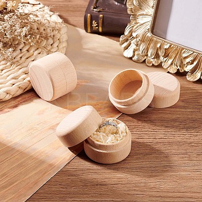 Round Beechwood Jewelry Storage Gift Box with Lid CON-WH0085-57-1