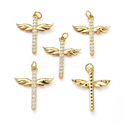 Brass Micro Pave Clear Cubic Zirconia Pendants ZIRC-L100-102G-1
