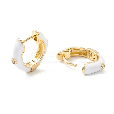 Clear Cubic Zirconia Chunky Hinged Hoop Earrings with Enamel EJEW-P196-20G-08-1