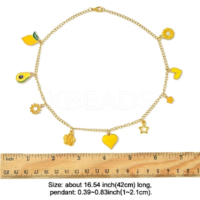 Flower & Fruit & Heart Alloy Yellow Enamel Pendant Necklaces NJEW-FS00011-1