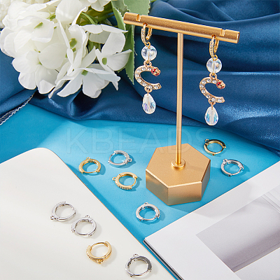 12Pcs 2 Colors Brass Micro Pave Clear Cubic Zirconia Hoop Earring Findings EJEW-BBC0001-16-1