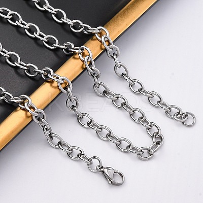 201 Stainless Steel Cable Chain Necklaces NJEW-Q013-12A-P-1