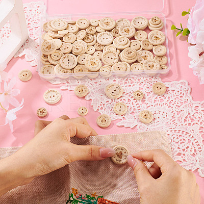 120Pcs 6 Styles Wooden Buttons BUTT-TA0001-33-1