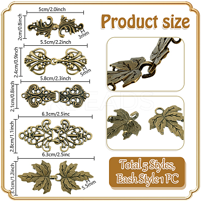 5 Bags 5 Styles Zinc Alloy Hook Button FIND-PH0027-46-1