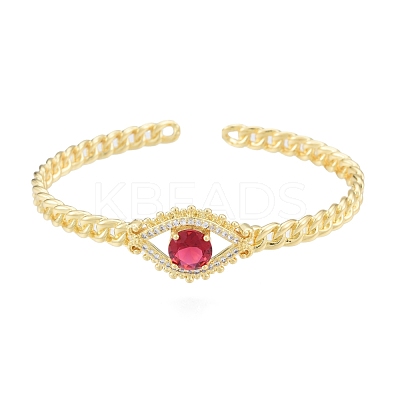 Cubic Zirconia Horse Eye Open Cuff Bangle BJEW-G651-04G-01-1