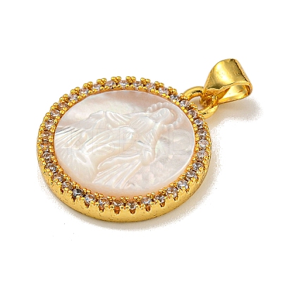 Rack Plating Brass Micro Pave Clear Cubic Zirconia Flat Round Pendants KK-U025-10G-03-1