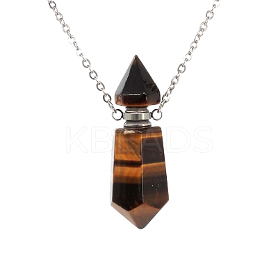 Natural Tiger Eye Bullet Perfume Bottle Necklaces PW-WG89315-08-1